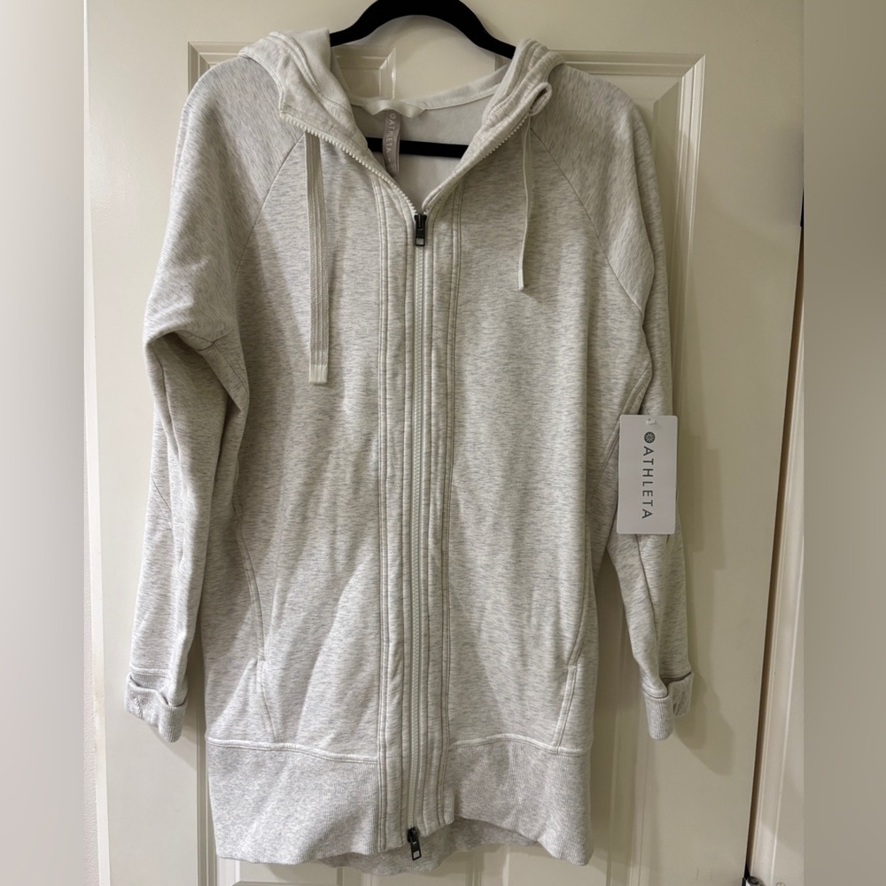 Athleta NWT Triumph Long Hoodie Jacket Small Fog Gray Full Zip